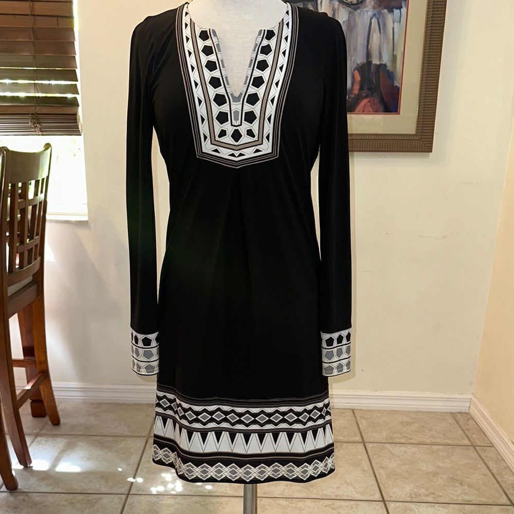 Hale Bob Black/White/Grey Geometric Pattern Shift Dress Size XS